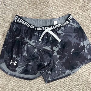 Under Armour Black and Gray Floral Print Women’s Athletic Shorts